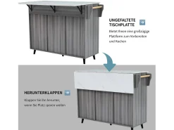 Ilha central móvel de cozinha com 3 portas e 2 gavetas - tampo extensível - 129x46/71x91,5 cm - Madeira MDF + metal - Cinza