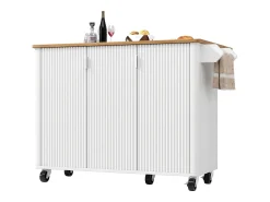 Ilha central sobre rodas - 130 x 45/75 x 92 cm - carrinho extensível + 3 portas - MDF - branco
