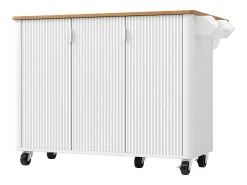Ilha central sobre rodas - 130 x 45/75 x 92 cm - carrinho extensível + 3 portas - MDF - branco
