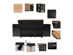 Ilha central sobre rodas - 129 x 46/71 x 91,5 cm - tampo dobrável - com 3 portas + 2 gavetas - MDF - preto