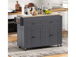 Ilha central sobre rodas - ilha de cozinha extensível com bancada + 2 gavetas - MDF - cinza
