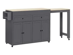 Ilha central sobre rodas - ilha de cozinha extensível com bancada + 2 gavetas - MDF - cinza