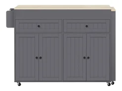 Ilha central sobre rodas - ilha de cozinha extensível com bancada + 2 gavetas - MDF - cinza