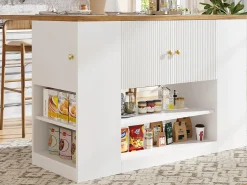 Ilha de cozinha - 3 portas e 2 gavetas - bancada extensível - 140x40x90cm - prateleiras abertas - Branco