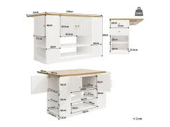 Ilha de cozinha - 3 portas e 2 gavetas - bancada extensível - 140x40x90cm - prateleiras abertas - Branco