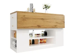 Ilha de cozinha - 3 portas e 2 gavetas - bancada extensível - 140x40x90cm - prateleiras abertas - Branco