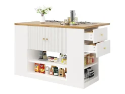 Ilha de cozinha - 3 portas e 2 gavetas - bancada extensível - 140x40x90cm - prateleiras abertas - Branco