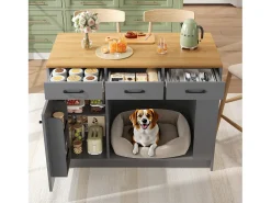 Ilha de cozinha - 120 x 60 x 90 cm - com 3 gavetas + 1 porta + espaço para animais de estimação - MDF - cinza