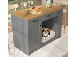 Ilha de cozinha - 120 x 60 x 90 cm - com 3 gavetas + 1 porta + espaço para animais de estimação - MDF - cinza