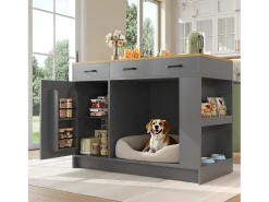 Ilha de cozinha - 120 x 60 x 90 cm - com 3 gavetas + 1 porta + espaço para animais de estimação - MDF - cinza