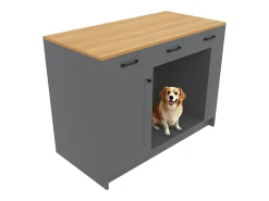 Ilha de cozinha - 120 x 60 x 90 cm - com 3 gavetas + 1 porta + espaço para animais de estimação - MDF - cinza