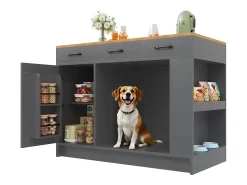 Ilha de cozinha - 120 x 60 x 90 cm - com 3 gavetas + 1 porta + espaço para animais de estimação - MDF - cinza