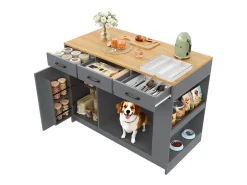 Ilha de cozinha - 120 x 60 x 90 cm - com 3 gavetas + 1 porta + espaço para animais de estimação - MDF - cinza