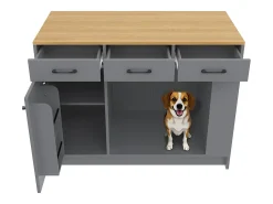 Ilha de cozinha - 120 x 60 x 90 cm - com 3 gavetas + 1 porta + espaço para animais de estimação - MDF - cinza