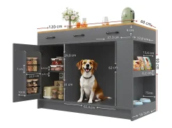 Ilha de cozinha - 120 x 60 x 90 cm - com 3 gavetas + 1 porta + espaço para animais de estimação - MDF - cinza