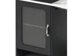 Ilha de cozinha - Com tomada elétrica - Com mesa de jantar removível e extensível - ​​Textura de mármore​​ - Com 1 porta - ​​Preto + Branco​