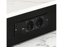 Ilha de cozinha - Com tomada elétrica - Com mesa de jantar removível e extensível - ​​Textura de mármore​​ - Com 1 porta - ​​Preto + Branco​
