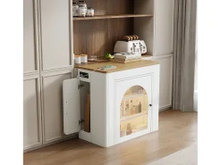 Ilha de cozinha - com USB e LED - com mesa de jantar removível e extensível - textura de madeira - com 1 porta - natural + branco