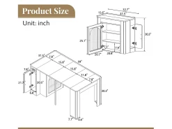 Ilha de cozinha - com USB e LED - com mesa de jantar removível e extensível - textura de madeira - com 1 porta - natural + branco