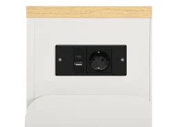 Ilha de cozinha - com USB e LED - com mesa de jantar removível e extensível - textura de madeira - com 1 porta - natural + branco