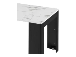 Ilha de cozinha - com USB e LED - com mesa de jantar removível e extensível - textura de mármore - com 1 porta - preto + branco