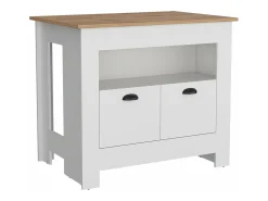 Ilha de cozinha Arlet em melamina com 2 portas e 3 prateleiras, Branco / Macadâmia , 89,9 cm X 103 cm X 70 cm