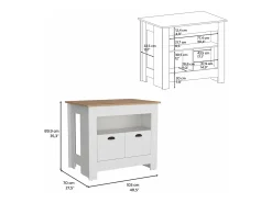 Ilha de cozinha Arlet em melamina com 2 portas e 3 prateleiras, Branco / Macadâmia , 89,9 cm X 103 cm X 70 cm