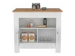 Ilha de cozinha Arlet em melamina com 2 portas e 3 prateleiras, Branco / Macadâmia , 89,9 cm X 103 cm X 70 cm