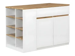 Ilha de cozinha atemporal - MDF - 130 cm de comprimento - Branco e Natural - MEILI