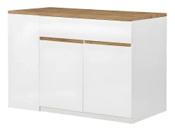 Ilha de cozinha atemporal - MDF - 130 cm de comprimento - Branco e Natural - MEILI