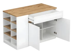 Ilha de cozinha atemporal - MDF - 130 cm de comprimento - Branco e Natural - MEILI