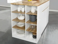 Ilha de cozinha atemporal - MDF - 130 cm de comprimento - Branco e Natural - MEILI