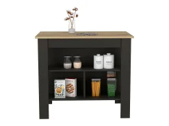 Ilha de cozinha Cala três prateleiras e quatro pés , 90 cm X 103 cm X 70 cm , Preto / Duna