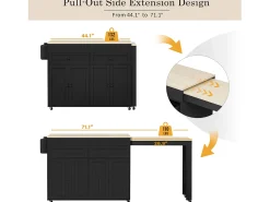 Ilha de cozinha central - com 4 portas e 2 gavetas - bancada extensível - com rodízios - 180,5×45×92,2 cm - Preto