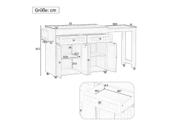 Ilha de cozinha central - com 4 portas e 2 gavetas - bancada extensível - com rodízios - 180,5×45×92,2 cm - Preto