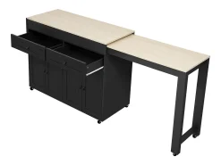 Ilha de cozinha central - com 4 portas e 2 gavetas - bancada extensível - com rodízios - 180,5×45×92,2 cm - Preto