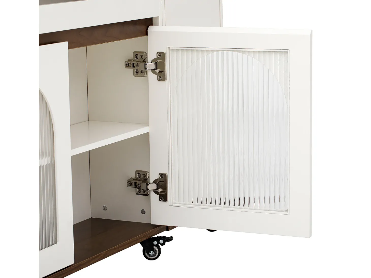 Ilha de cozinha central - mesa de jantar extensível - con tomada de corrente - con rodas e espaço de armazenamento - con gancho - Marrom+Branco