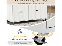 Ilha de cozinha central - com 4 portas e 2 gavetas - bancada extensível - com rodízios - 180,5×45×92,2 cm - Branco + Marrom