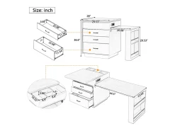 Ilha de cozinha central - mesa de jantar extensível - con iluminação LED - con tomada de corriente - con rodas e espaço de armazenamento - Natural + Branco