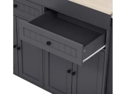 Ilha de cozinha central - com 4 portas e 2 gavetas - bancada extensível - com rodízios - 180,5×45×92,2 cm - Cinza