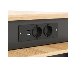 Ilha de cozinha central - mesa de jantar extensível - con tomada de corriente - con rodas e espaço de armazenamento - Natural + Preto