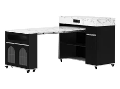 Ilha de cozinha central - mesa de jantar extensível - con tomada de corriente - con rodas e espaço de armazenamento - con gancho - Preto+Branco