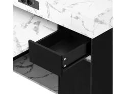 Ilha de cozinha central - mesa de jantar extensível - con tomada de corriente - con rodas e espaço de armazenamento - con gancho - Preto+Branco