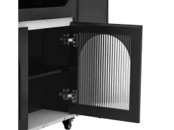 Ilha de cozinha central - mesa de jantar extensível - con tomada de corriente - con rodas e espaço de armazenamento - con gancho - Preto+Branco