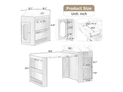Ilha de cozinha central - mesa de jantar extensível - con tomada de corrente - con rodas e espaço de armazenamento - con gancho - Natural