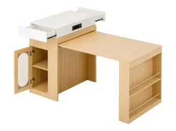Ilha de cozinha central - mesa de jantar extensível - con tomada de corrente - con rodas e espaço de armazenamento - con gancho - Natural