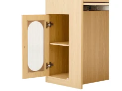 Ilha de cozinha central - mesa de jantar extensível - con tomada de corrente - con rodas e espaço de armazenamento - con gancho - Natural