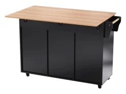 Ilha de cozinha central com 2 gavetas - Bancada extensível - pés com rodízios ou em madeira maciça - Preto