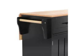 Ilha de cozinha central com 2 gavetas - Bancada extensível - pés com rodízios ou em madeira maciça - Preto