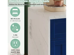 Ilha de cozinha central com 3 portas + 2 gavetas - 120 x 60 x 91 cm - com tomadas + USB - MDF - azul
